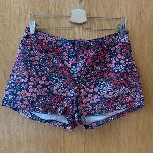 Red floral print shorts